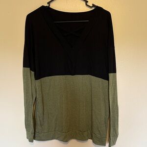 Black and Green V-Neck Women's Top